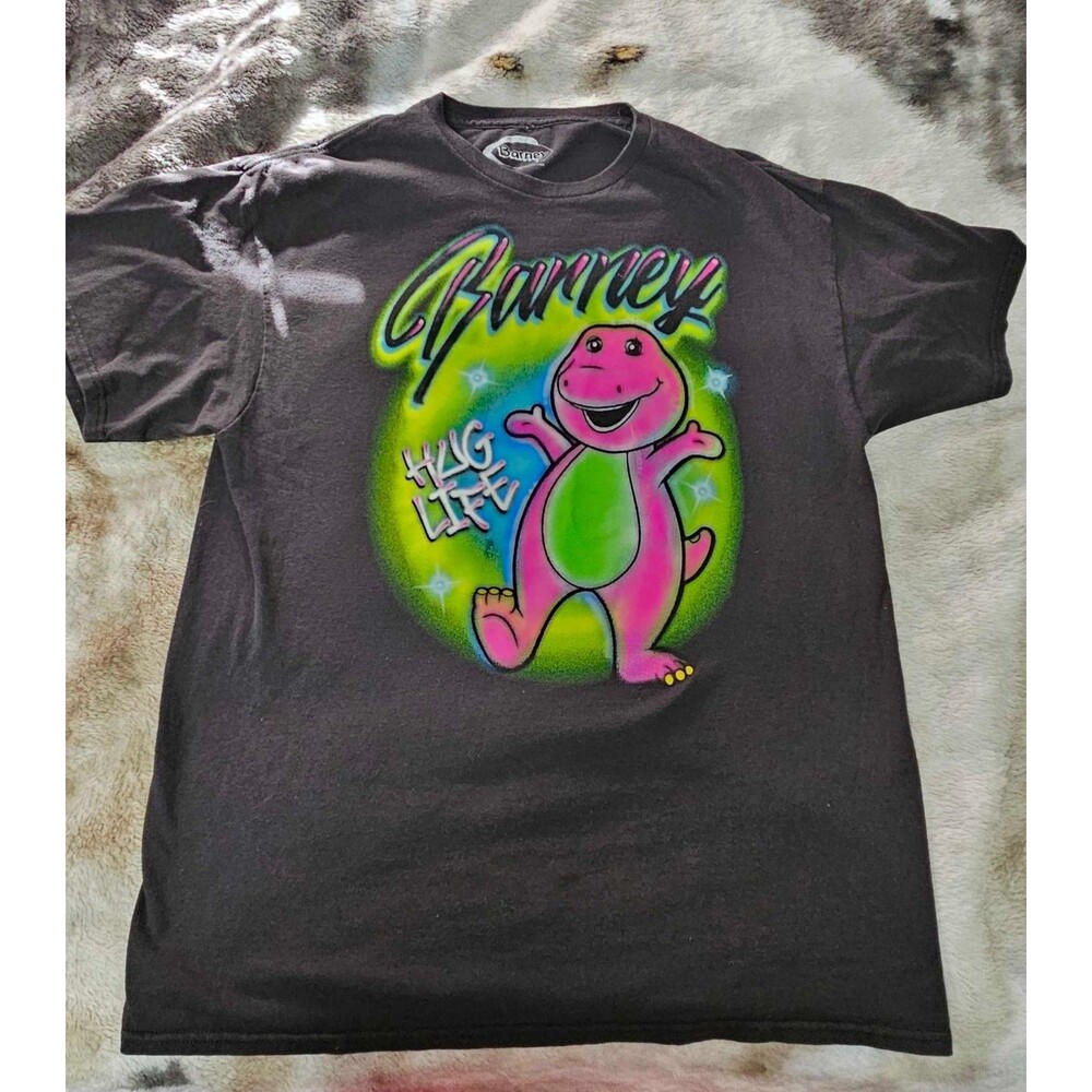 2017 Airbrushed “Hug Life” Barney T-Shirt | Vintage Pop Culture Graphic Tee